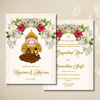 Carte faire-part de mariage Sikh floral aquarelle