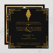 Carte faire-part de mariage simple en noir et or (Devant / Derrière)