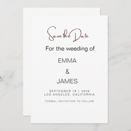 Carte Faire-part de mariage simple personnalisée (Devant / Derrière)