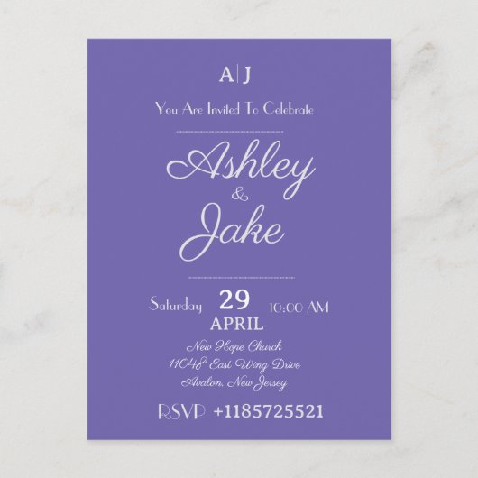 Carte Faire-part de mariage violette élégante (Devant)