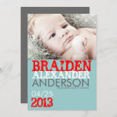 Carte faire-part de naissance (Devant / Derrière)