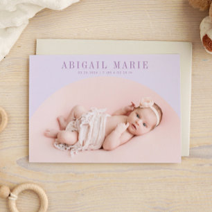 Carte Faire-part de naissance à cadre en arc viole