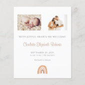 Carte Faire-part de naissance arc-en-ciel Boho Bud (Dos)