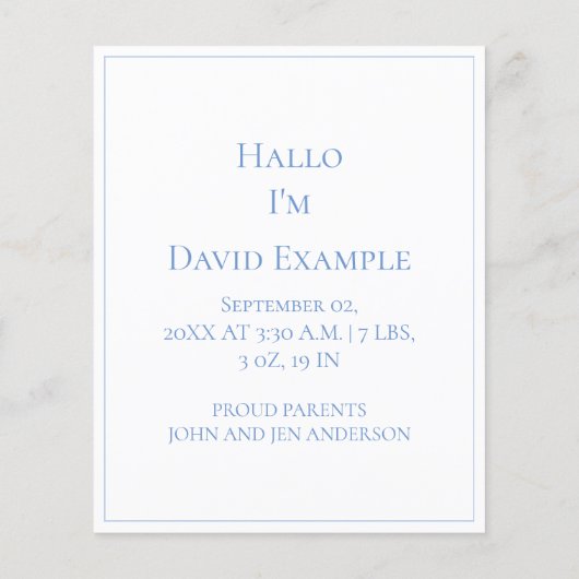 Carte faire-part de naissance avec bébé (Dos)