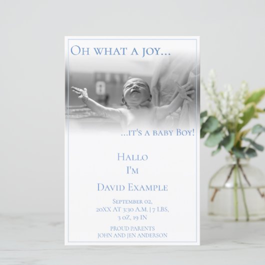 Carte faire-part de naissance avec bébé (Debout devant)