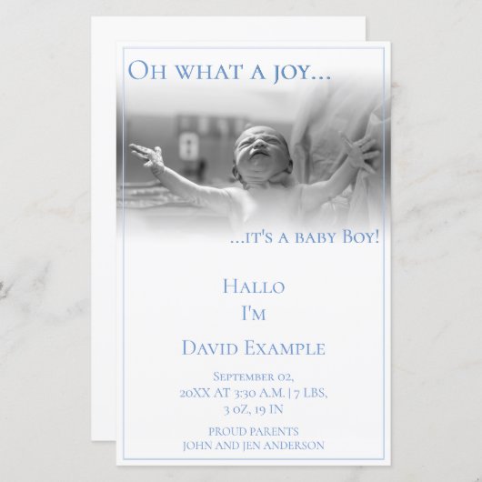 Carte faire-part de naissance avec bébé (Devant / Derrière)