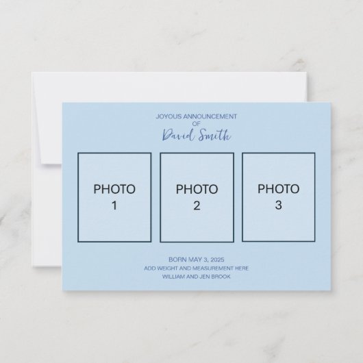 Carte Faire-part de naissance bébé | Ajouter 3 pho (Dos)