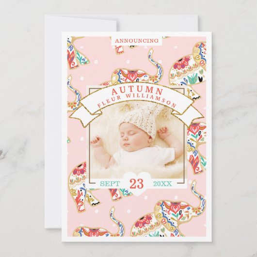 Carte Faire-part de naissance bébé - Eléphant déco (Devant)