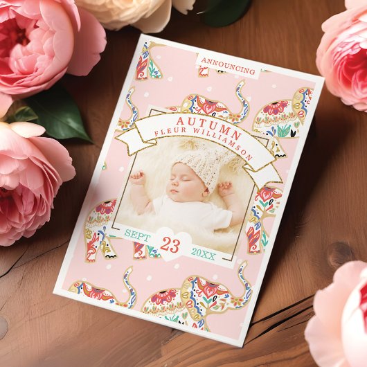 Carte Faire-part de naissance bébé - Eléphant déco