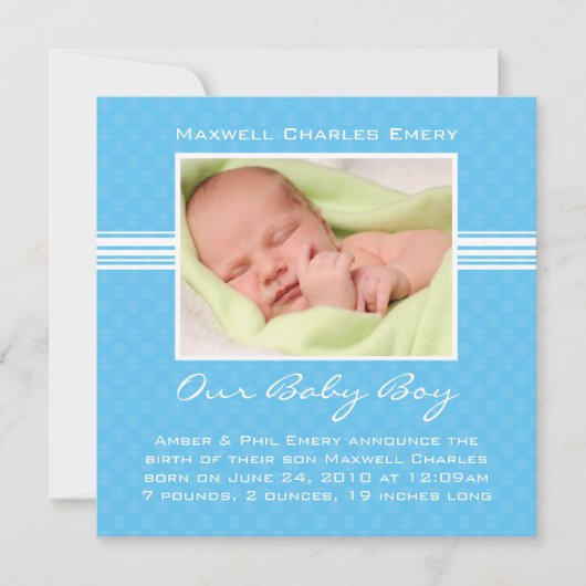 Carte Faire-part de naissance bébé garçon (Devant)