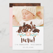 Carte Faire-part de naissance bébé - Woodland Safa (Devant / Derrière)