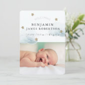 Carte Faire-part de naissance bleue Stars & Clouds (Debout devant)