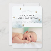 Carte Faire-part de naissance bleue Stars & Clouds (Devant)
