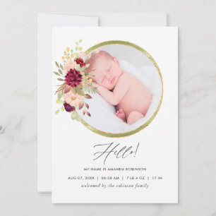 Carte Faire-part de naissance Bourgogne-Marsala et