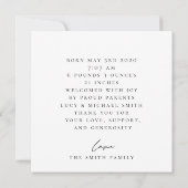 Carte Faire-part de naissance Calligraphie (Dos)