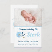 Carte Faire-part de naissance de la cigogne bleue (Devant / Derrière)