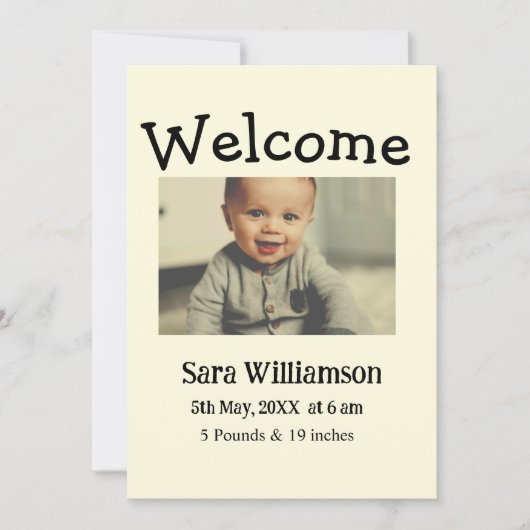 Carte faire-part de naissance de montage minimale (Devant)