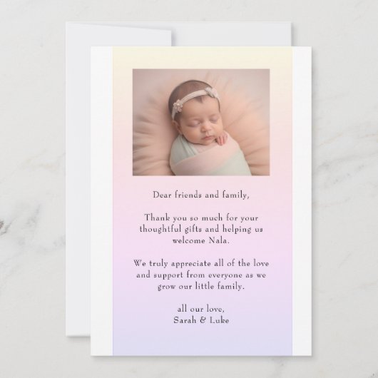 Carte faire-part de naissance fille mignonne avec  (Dos)