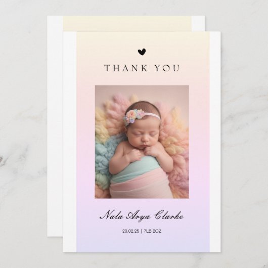 Carte faire-part de naissance fille mignonne avec  (Devant / Derrière)