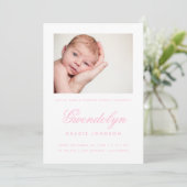 Carte Faire-part de naissance fille photo simple é (Debout devant)