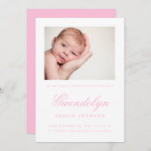 Carte Faire-part de naissance fille photo simple é (Devant / Derrière)