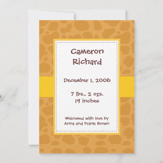 Carte Faire-part de naissance Lion (Dos)