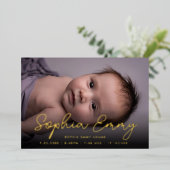 Carte Faire-part de naissance moderne Gold Script (Debout devant)