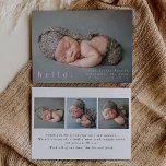 Carte Faire-part de naissance moderne photo bébé<br><div class="desc">Faire-part de naissance moderne avec un simple "bienvenue" sur le devant et une option pour vous de télécharger vos propres photos spéciales trois sur le dos.</div>