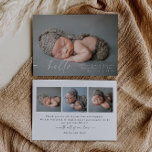 Carte Faire-part de naissance moderne photo bébé<br><div class="desc">Faire-part de naissance moderne avec un simple "bienvenue" sur le devant et une option pour vous de télécharger vos propres photos spéciales trois sur le dos.</div>