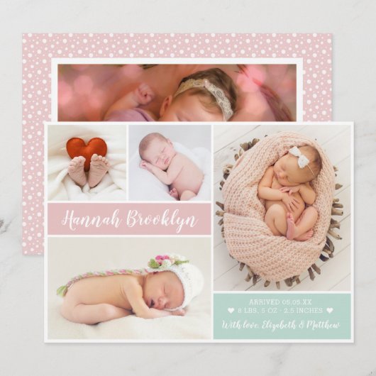 Carte Faire-part de naissance multi-photo moderne (Devant / Derrière)