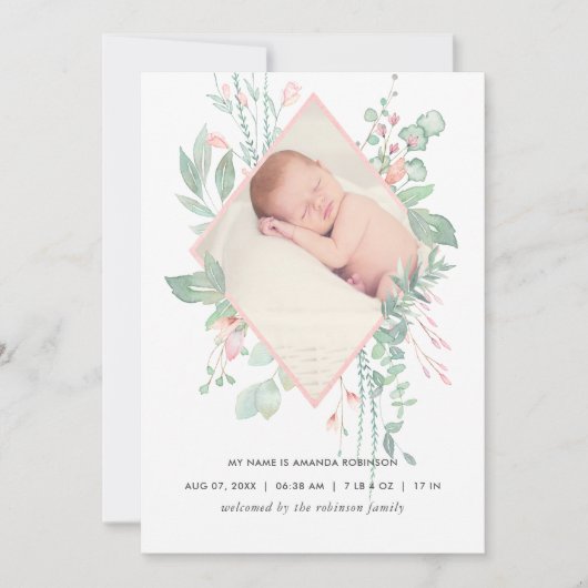 Carte Faire-part de naissance Pastel Blush Greener (Devant)