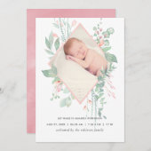 Carte Faire-part de naissance Pastel Blush Greener (Devant / Derrière)