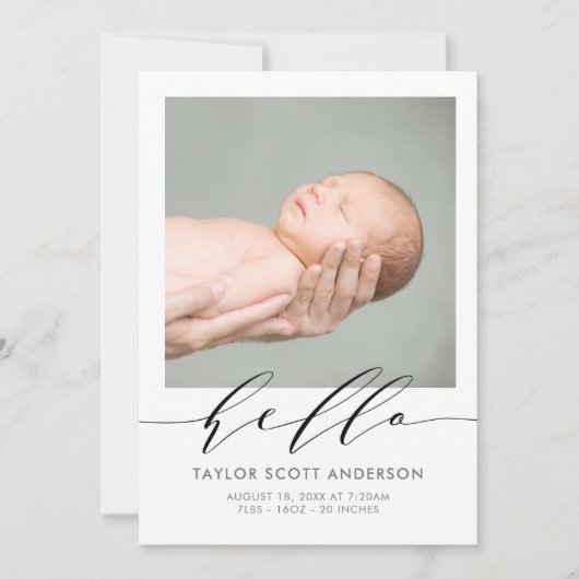 Carte Faire-part de naissance photo Hello Script m (Devant)