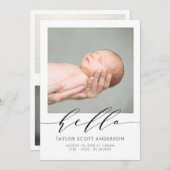 Carte Faire-part de naissance photo Hello Script m (Devant / Derrière)