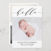 Carte Faire-part de naissance photo Hello Script m (Devant / Derrière)