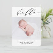 Carte Faire-part de naissance photo Hello Script m (Debout devant)
