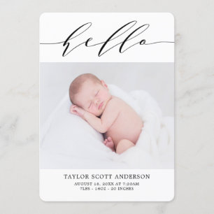 Carte Faire-part de naissance photo Hello Script m