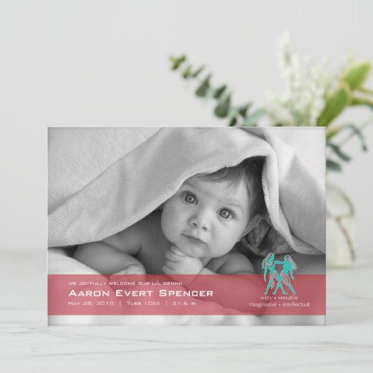 Carte Faire-part de naissance photo jumelle Gemini (Debout devant)