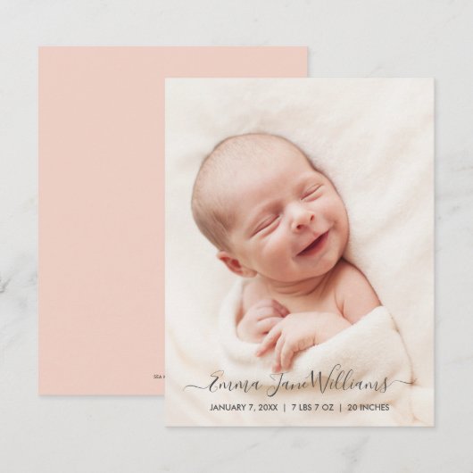 Carte Faire-part de naissance photo Peachy Pink Ba (Devant / Derrière)