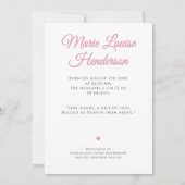 Carte Faire-part de naissance photo pour fille ros (Dos)