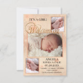 Carte Faire-part de naissance pour fille bébé étin (Devant)