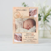 Carte Faire-part de naissance pour fille bébé étin (Debout devant)