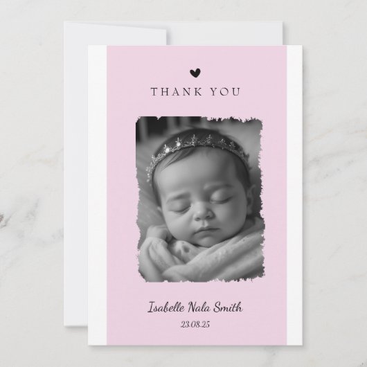 carte faire-part de naissance rose avec photo (Devant)