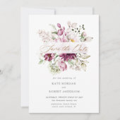 Carte faire part floral aquarelle burgundy de mariage (Devant)
