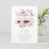 Carte faire part floral aquarelle burgundy de mariage (Debout devant)