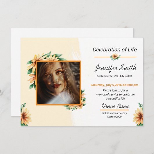 Carte Faire-part funéraire (Devant / Derrière)