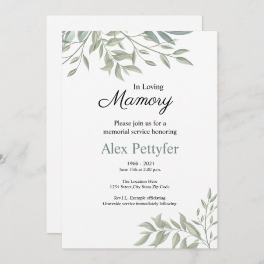 Carte Faire-part funéraire (Devant / Derrière)