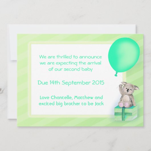 Carte Faire-part koala de grossesse (Dos)