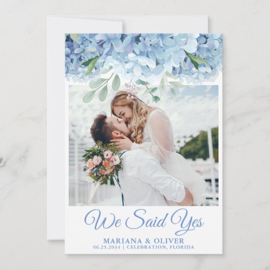 Carte Faire-part mariage Blue Hydrangeas Floral (Devant)