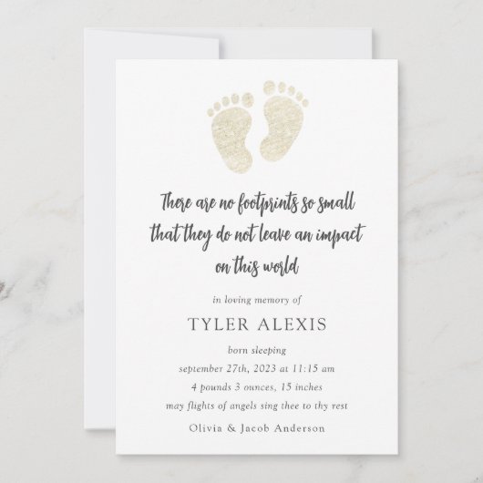 Carte Faire-part Mémorial Bébé Gold Footprints (Devant)